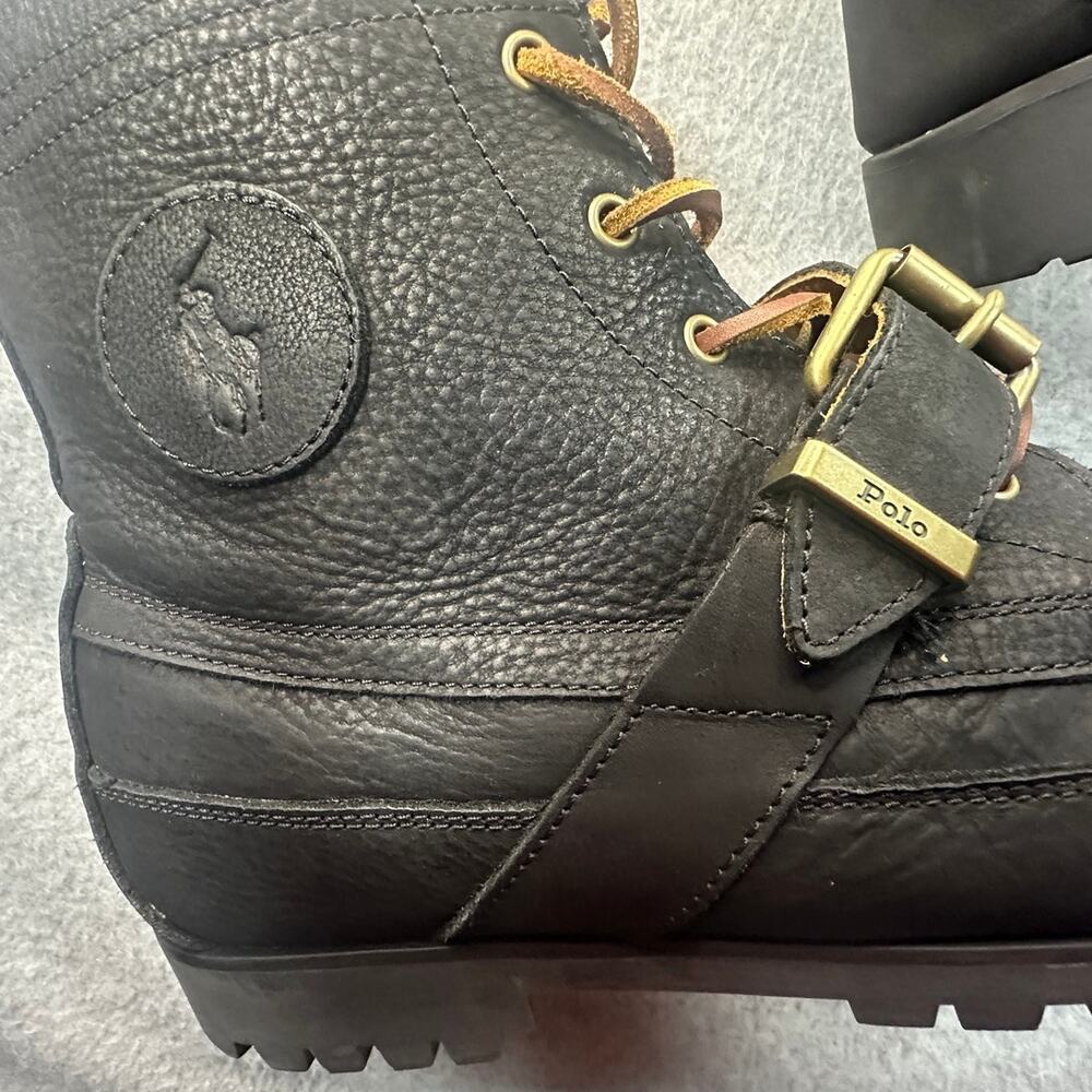 Polo Ralph Lauren Ranger Boot Tumbled Leather Buckle Black - Picture 8 of 12